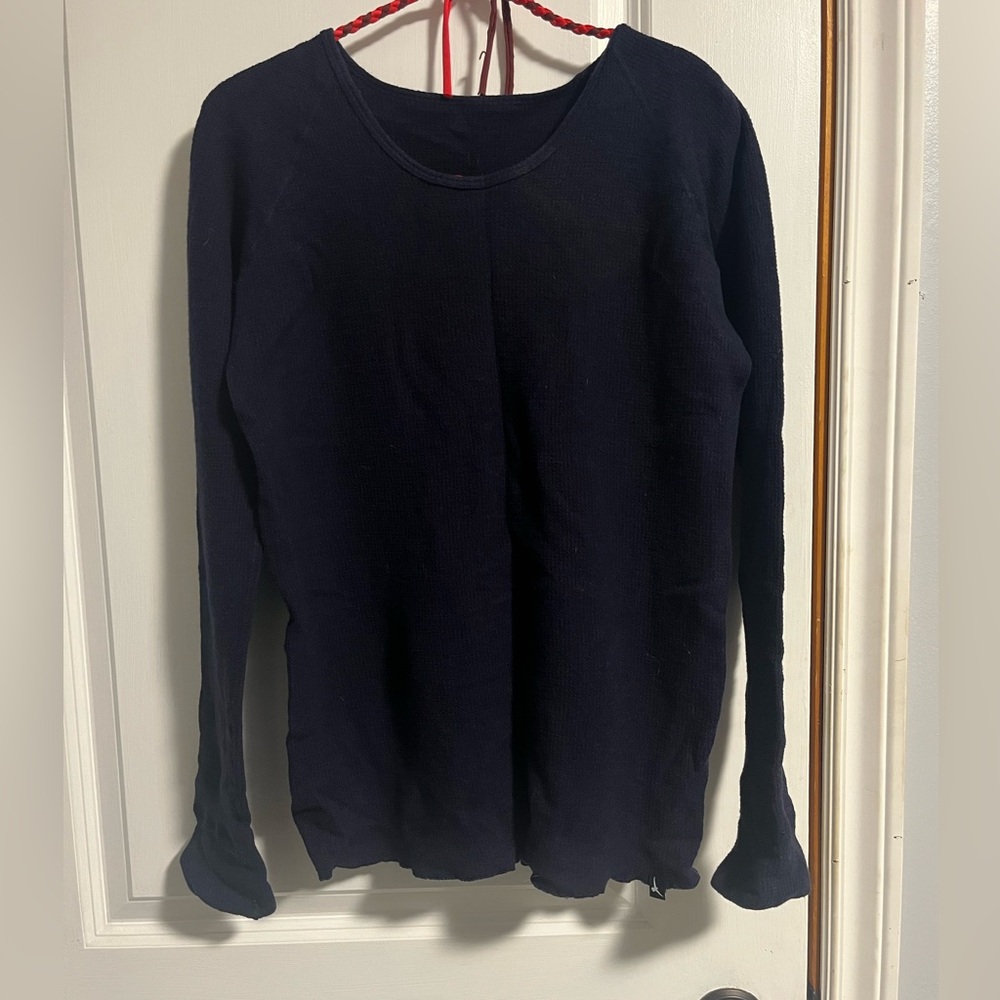 Navy merino wool waffle long sleeve raglan top